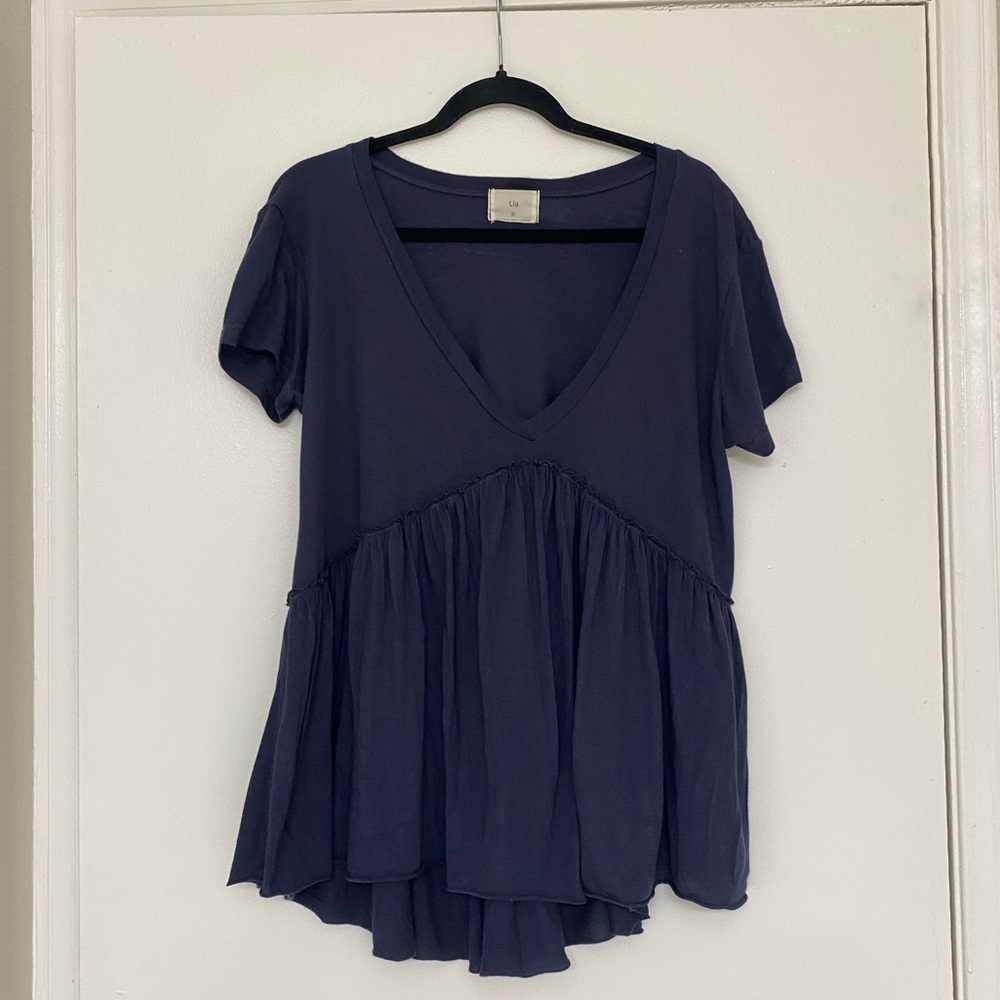 Anthropologie T.La Navy Blue Peplum Top